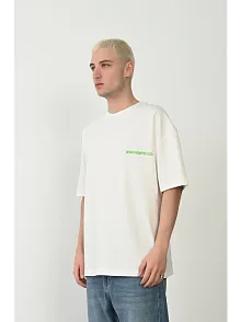 Erkek Baskılı T-shirt Kısa Kol Bisiklet Yaka Rahat Kalıp Tişört - Beyaz