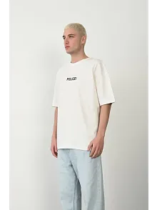Erkek Baskılı T-shirt Kısa Kol Bisiklet Yaka Rahat Kalıp Tişört - Beyaz