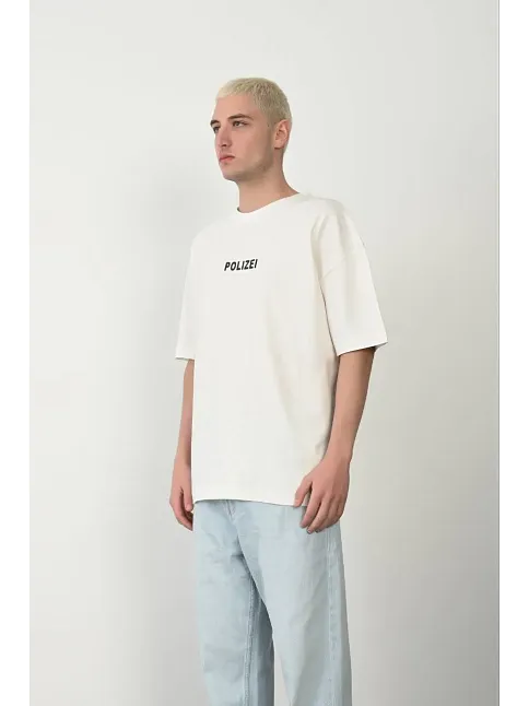 Erkek Baskılı T-shirt Kısa Kol Bisiklet Yaka Rahat Kalıp Tişört - Beyaz