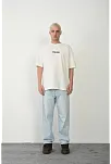 Erkek Baskılı T-shirt Kısa Kol Bisiklet Yaka Rahat Kalıp Tişört - Beyaz