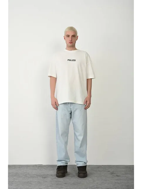 Erkek Baskılı T-shirt Kısa Kol Bisiklet Yaka Rahat Kalıp Tişört - Beyaz
