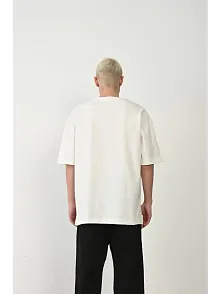 Erkek Baskılı T-shirt Kısa Kol Bisiklet Yaka Rahat Kalıp Tişört - Beyaz