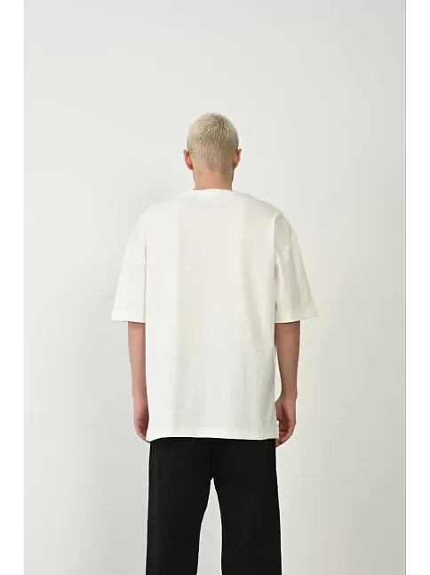 Erkek Baskılı T-shirt Kısa Kol Bisiklet Yaka Rahat Kalıp Tişört - Beyaz