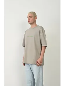Erkek Baskılı T-shirt Kısa Kol Bisiklet Yaka Rahat Kalıp Tişört  - Boyalı Gri