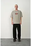 Erkek Baskılı T-shirt Kısa Kol Bisiklet Yaka Rahat Kalıp Tişört  - Boyalı Gri