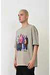 Erkek Baskılı T-shirt Kısa Kol Bisiklet Yaka Rahat Kalıp Tişört - Boyalı Gri