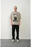 Erkek Baskılı T-shirt Kısa Kol Bisiklet Yaka Rahat Kalıp Tişört - Boyalı Gri