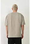 Erkek Baskılı T-shirt Kısa Kol Bisiklet Yaka Rahat Kalıp Tişört - Boyalı Gri
