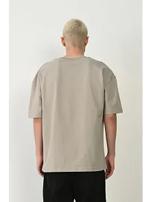 Erkek Baskılı T-shirt Kısa Kol Bisiklet Yaka Rahat Kalıp Tişört - Boyalı Gri
