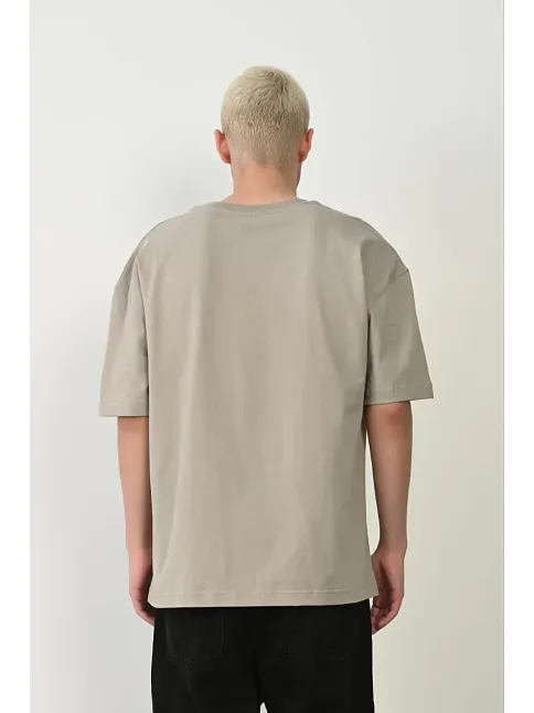 Erkek Baskılı T-shirt Kısa Kol Bisiklet Yaka Rahat Kalıp Tişört - Boyalı Gri