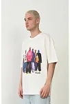 Erkek Baskılı T-shirt Kısa Kol Bisiklet Yaka Rahat Kalıp Tişört - Beyaz