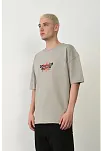 Erkek Baskılı T-shirt Kısa Kol Bisiklet Yaka Rahat Kalıp Tişört  - Boyalı Gri