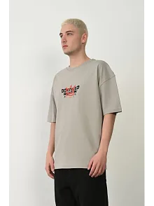 Erkek Baskılı T-shirt Kısa Kol Bisiklet Yaka Rahat Kalıp Tişört  - Boyalı Gri