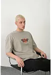 Erkek Baskılı T-shirt Kısa Kol Bisiklet Yaka Rahat Kalıp Tişört  - Boyalı Gri