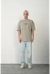 Erkek Baskılı T-shirt Kısa Kol Bisiklet Yaka Rahat Kalıp Tişört - Boyalı Gri