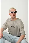 Erkek Baskılı T-shirt Kısa Kol Bisiklet Yaka Rahat Kalıp Tişört - Boyalı Gri