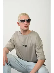 Erkek Baskılı T-shirt Kısa Kol Bisiklet Yaka Rahat Kalıp Tişört - Boyalı Gri