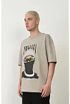 Erkek Baskılı T-shirt Kısa Kol Bisiklet Yaka Rahat Kalıp Tişört - Boyalı Gri