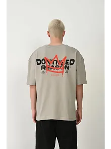 Erkek Baskılı T-shirt Kısa Kol Bisiklet Yaka Rahat Kalıp Tişört  - Boyalı Gri