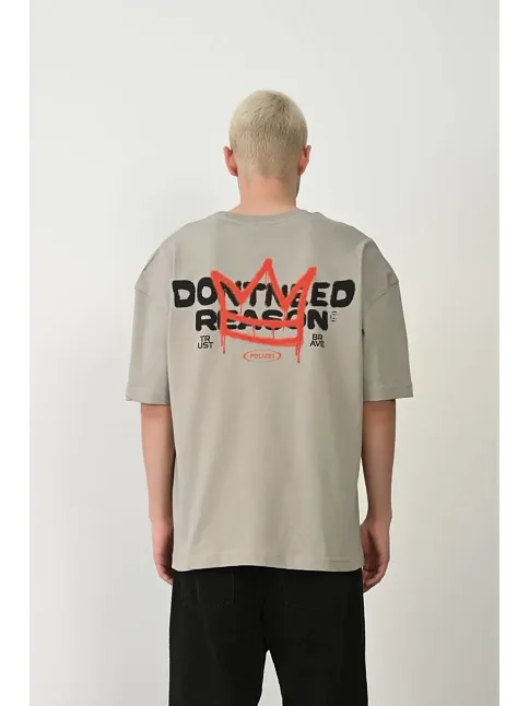 Erkek Baskılı T-shirt Kısa Kol Bisiklet Yaka Rahat Kalıp Tişört  - Boyalı Gri