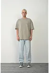 Erkek Baskılı T-shirt Kısa Kol Bisiklet Yaka Rahat Kalıp Tişört  - Boyalı Gri