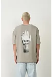 Erkek Baskılı T-shirt Kısa Kol Bisiklet Yaka Rahat Kalıp Tişört - Boyalı Gri