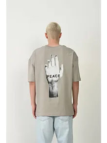 Erkek Baskılı T-shirt Kısa Kol Bisiklet Yaka Rahat Kalıp Tişört - Boyalı Gri
