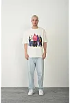 Erkek Baskılı T-shirt Kısa Kol Bisiklet Yaka Rahat Kalıp Tişört - Beyaz