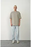 Erkek Baskılı T-shirt Kısa Kol Bisiklet Yaka Rahat Kalıp Tişört  - Boyalı Gri