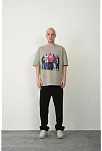 Erkek Baskılı T-shirt Kısa Kol Bisiklet Yaka Rahat Kalıp Tişört - Boyalı Gri