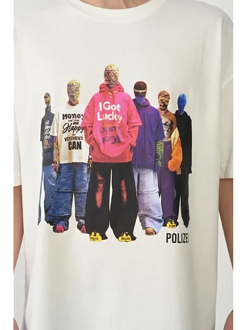 Erkek Baskılı T-shirt Kısa Kol Bisiklet Yaka Rahat Kalıp Tişört - Beyaz