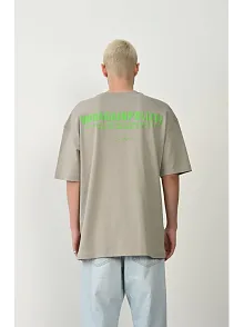 Erkek Baskılı T-shirt Kısa Kol Bisiklet Yaka Rahat Kalıp Tişört  - Boyalı Gri