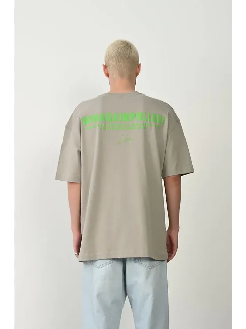 Erkek Baskılı T-shirt Kısa Kol Bisiklet Yaka Rahat Kalıp Tişört  - Boyalı Gri