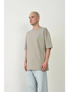 Erkek Baskılı T-shirt Kısa Kol Bisiklet Yaka Rahat Kalıp Tişört  - Boyalı Gri