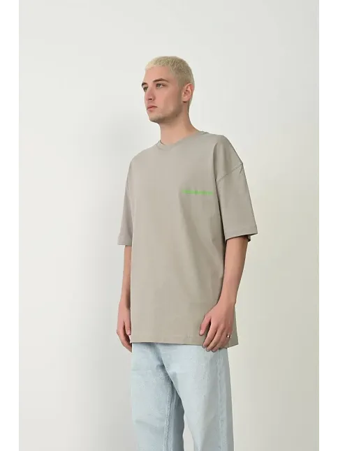 Erkek Baskılı T-shirt Kısa Kol Bisiklet Yaka Rahat Kalıp Tişört  - Boyalı Gri