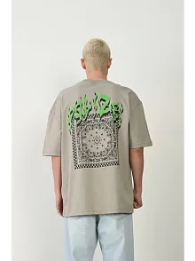 Erkek Baskılı T-shirt Kısa Kol Bisiklet Yaka Rahat Kalıp Tişört  - Boyalı Gri