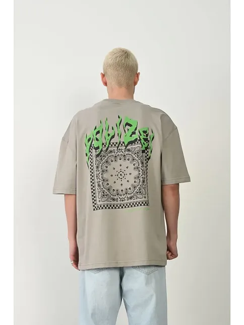 Erkek Baskılı T-shirt Kısa Kol Bisiklet Yaka Rahat Kalıp Tişört  - Boyalı Gri