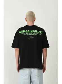 Erkek Baskılı T-shirt Kısa Kol Bisiklet Yaka Rahat Kalıp Tişört  - Siyah