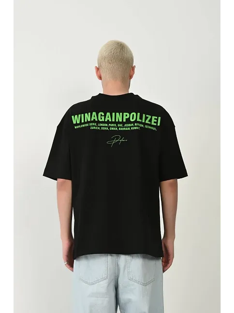 Erkek Baskılı T-shirt Kısa Kol Bisiklet Yaka Rahat Kalıp Tişört  - Siyah