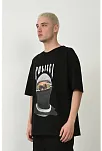 Erkek Baskılı T-shirt Kısa Kol Bisiklet Yaka Rahat Kalıp Tişört - Siyah