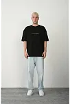 Erkek Baskılı T-shirt Kısa Kol Bisiklet Yaka Rahat Kalıp Tişört  - Siyah