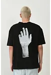 Erkek Baskılı T-shirt Kısa Kol Bisiklet Yaka Rahat Kalıp Tişört - Siyah
