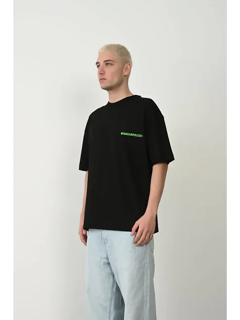 Erkek Baskılı T-shirt Kısa Kol Bisiklet Yaka Rahat Kalıp Tişört  - Siyah