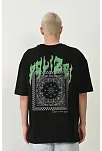 Erkek Baskılı T-shirt Kısa Kol Bisiklet Yaka Rahat Kalıp Tişört  - Siyah