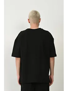 Erkek Baskılı T-shirt Kısa Kol Bisiklet Yaka Rahat Kalıp Tişört - Siyah