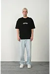 Erkek Baskılı T-shirt Kısa Kol Bisiklet Yaka Rahat Kalıp Tişört - Siyah