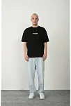 Erkek Baskılı T-shirt Kısa Kol Bisiklet Yaka Rahat Kalıp Tişört - Siyah