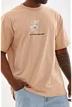 Erkek Baskılı T-shirt Kısa Kol Bisiklet Yaka Rahat Kalıp Tişört - Bej