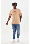 Erkek Baskılı T-shirt Kısa Kol Bisiklet Yaka Rahat Kalıp Tişört  - Bej