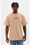 Erkek Baskılı T-shirt Kısa Kol Bisiklet Yaka Rahat Kalıp Tişört  - Bej